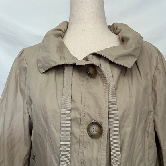Loft Ruffle Waist Trench Womens Coat Sz S Cottage Boho Romantic Preppy Workwear - Picture 2 of 13